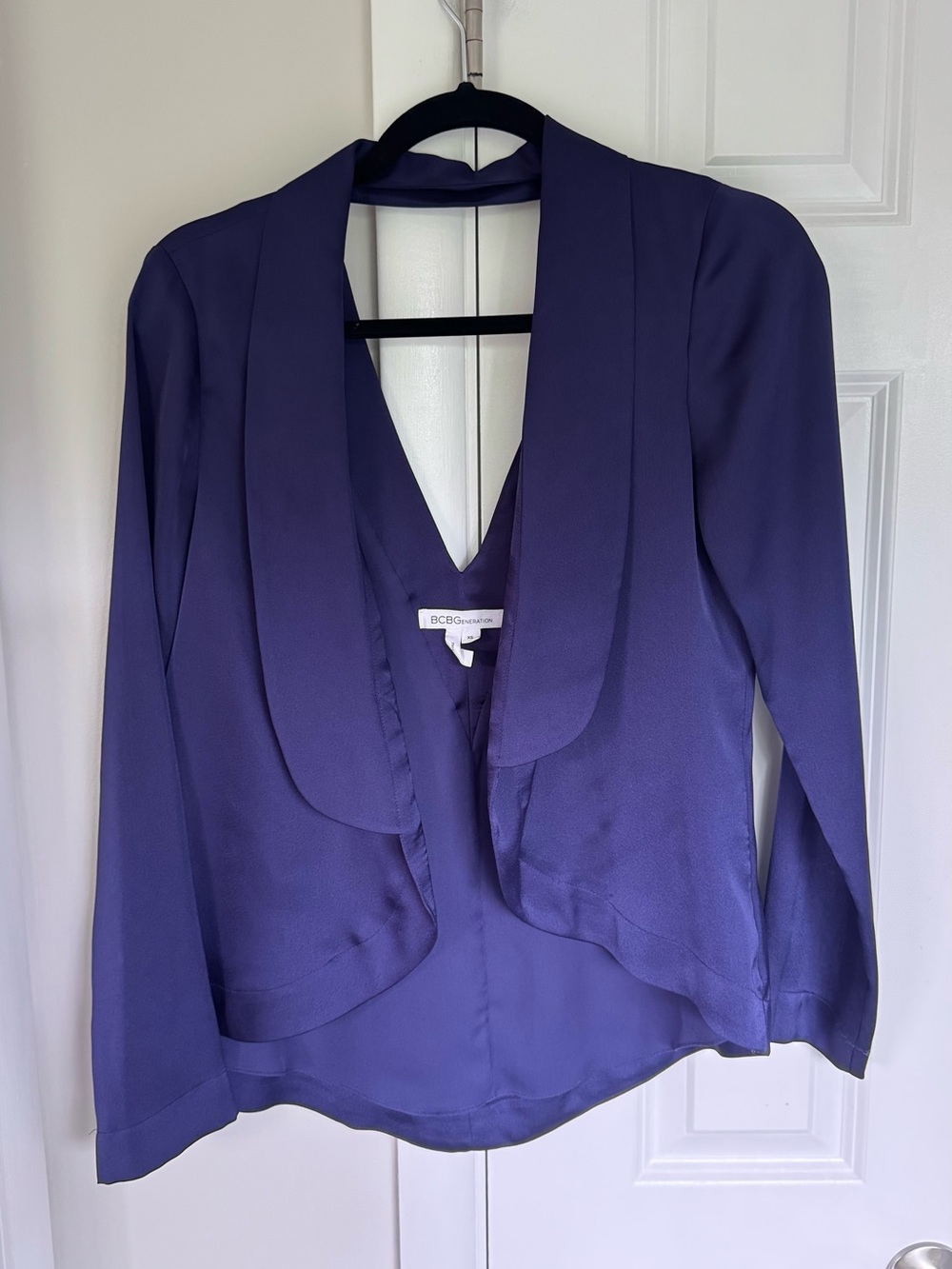 BCBGeneration Deep Purple Draped Open Blazer